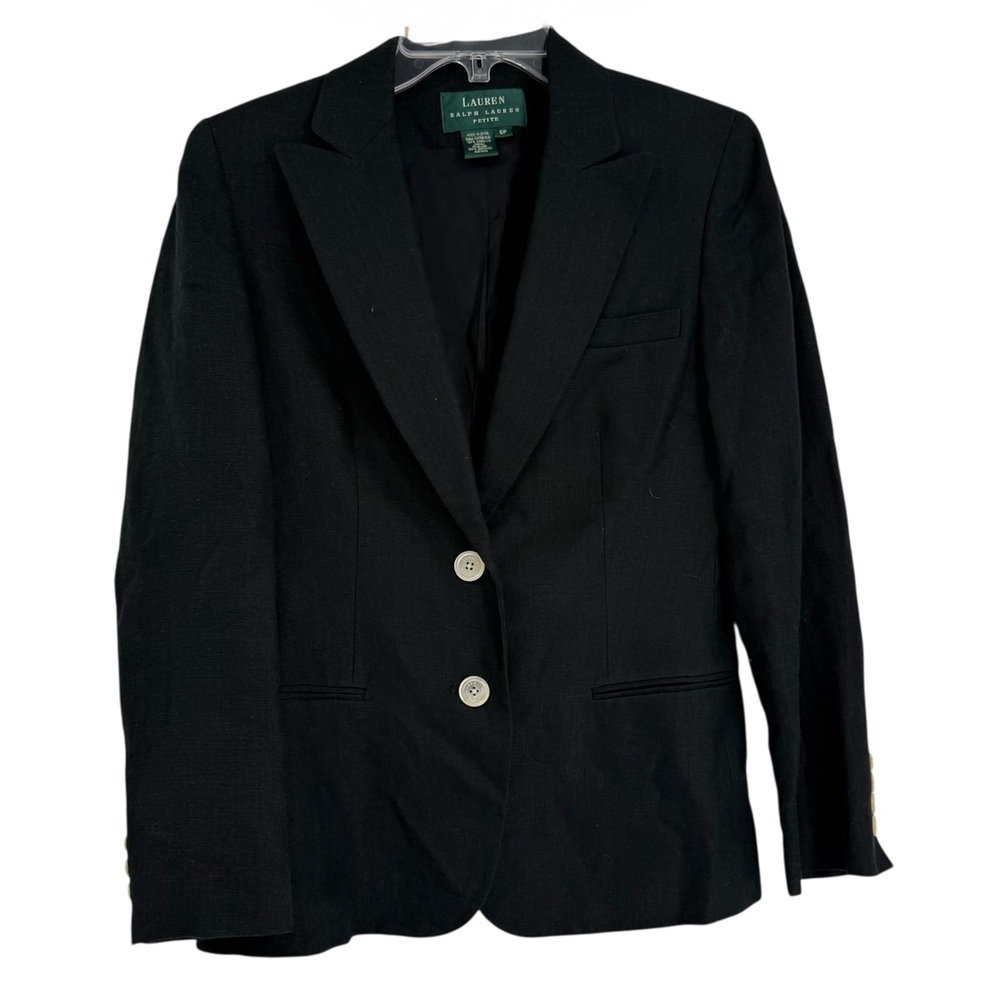 Lauren Ralph Lauren 100% Linen Blazer Suit Women 6 Petite Black Classic Business